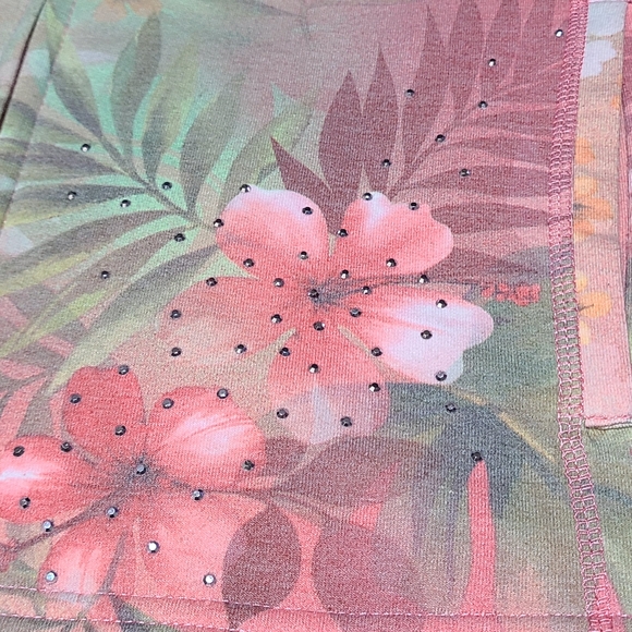 Green Tea Tropical Floral Rhinestone short sleeve hoodie size XL - Picture 4 of 9